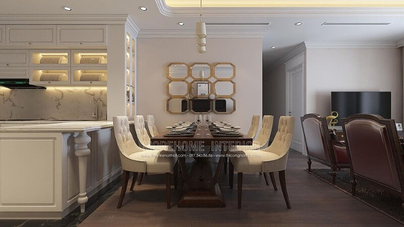 Bàn ăn tân cổ điển thiết kế cầu kì ấn tượng, làm không gian ăn uống thêm lung linh Mẫu bàn ăn tân cổ điển tinh tế và sang trọng