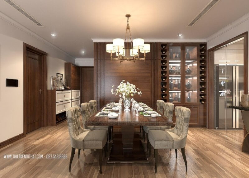 Bộ bàn ghế ăn tân cổ điển được thiết kế không quá lớn nhưng lại tạo ấn tượng mạnh bởi các đường cong và thiết kế đậm chất châu Âu cổ Mẫu bàn ăn tân cổ điển tinh tế và sang trọng
