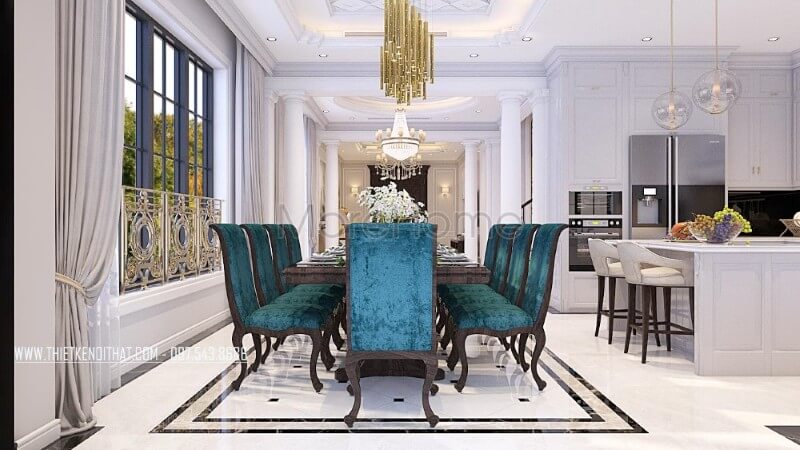 Bộ bàn ăn gỗ óc chó cao cấp phong cách tân cổ điển sang trọng, các họa tiết chạm khắc nhẹ nhàng, không quá cầu kỳ rối mắt giúp không gian trở nên thu hút hơn Mẫu bàn ăn tân cổ điển tinh tế và sang trọng