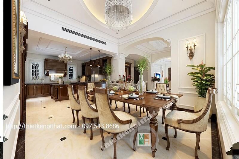 Mẫu bàn ăn gỗ tự nhiên với tone màu nâu trầm cho phòng ăn sang trọng, ấm cúng Mẫu bàn ăn tân cổ điển tinh tế và sang trọng