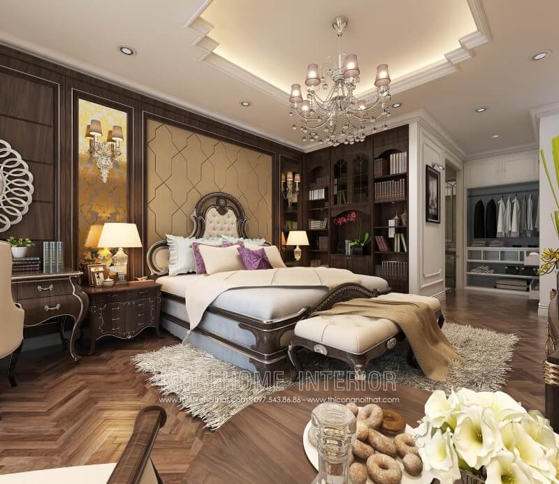 Với lối thiết kế độc đáo, màu sắc hài hòa trầm ấm, mẫu giường ngủ bọc da tân cổ điển kết hợp hoàn hảo với đồ nội thất khác tạo nên không gian sống lí tưởng cũng như thể hiện được đẳng cấp của gia chủ Mẫu giường ngủ gỗ óc chó tự nhiên sang trọng