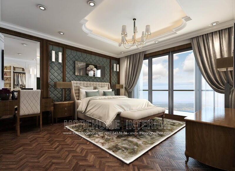 Thiết kế giường ngủ bố mẹ đầy ấn tượng, khung giường được làm từ chất liệu gỗ óc chó nhập khẩu cao cấp kết hợp bọc vải sáng màu mang đến cho người sử dụng cảm giác dễ chịu và thoải mái Mẫu giường ngủ gỗ óc chó tự nhiên sang trọng