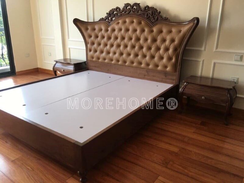 Công trình thi công nội thất phòng ngủ gỗ óc chó đẹp tại hải phòng - Giường ngủ gỗ óc chó tân cổ điển đẳng cấp Mẫu giường ngủ gỗ óc chó tự nhiên sang trọng