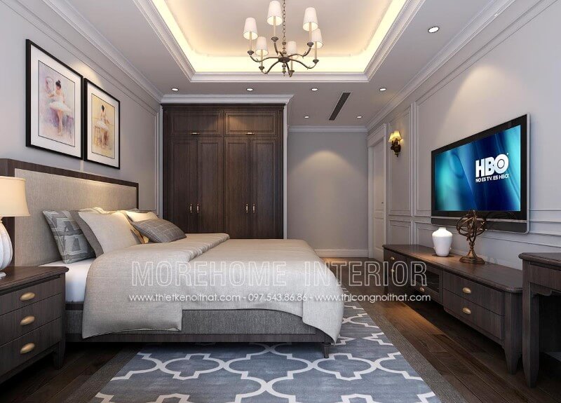 Giường ngủ bọc vải được thiết kế theo phong cách hiện đại, trẻ trung, tone màu xám kết hợp màu nâu trầm của gỗ óc chó mang lại tạo nên sự sang trọng và thoải mái cho gia chủ Mẫu giường ngủ gỗ óc chó tự nhiên sang trọng