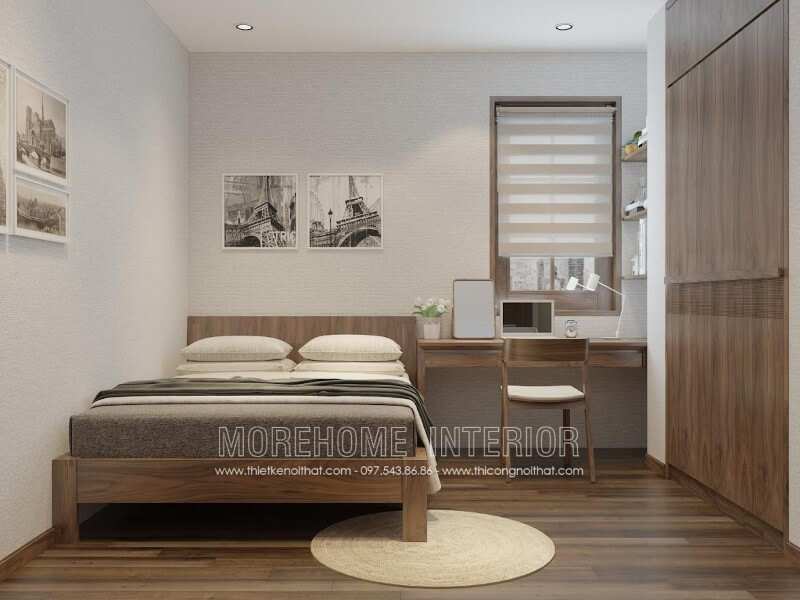 Trọn bộ sản phẩm đồ nội thất phòng ngủ bằng gỗ óc chó, bao gồm: giường ngủ đơn gỗ óc chó có chân, bàn học gỗ óc chó hiện đại, tủ quần áo gỗ óc chó Mẫu giường ngủ gỗ óc chó tự nhiên sang trọng