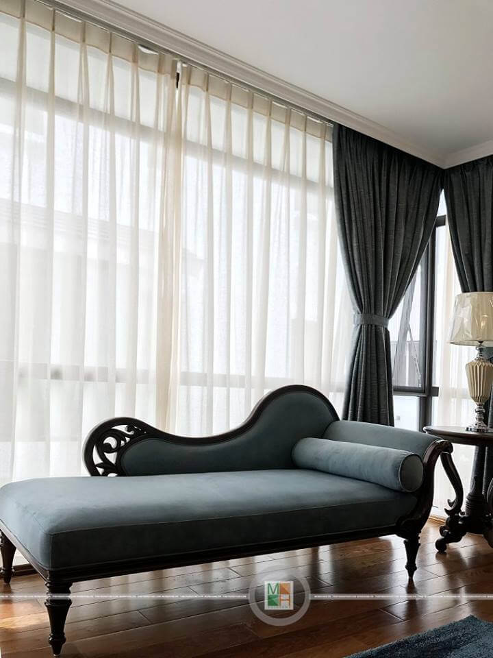 Mẫu sofa giường sofa thư giãn gỗ óc chó bọc nỉ cao cấp tại công trình thi công nội thất biệt thự ecopark Thiết kế nội thất đồ gỗ óc chó