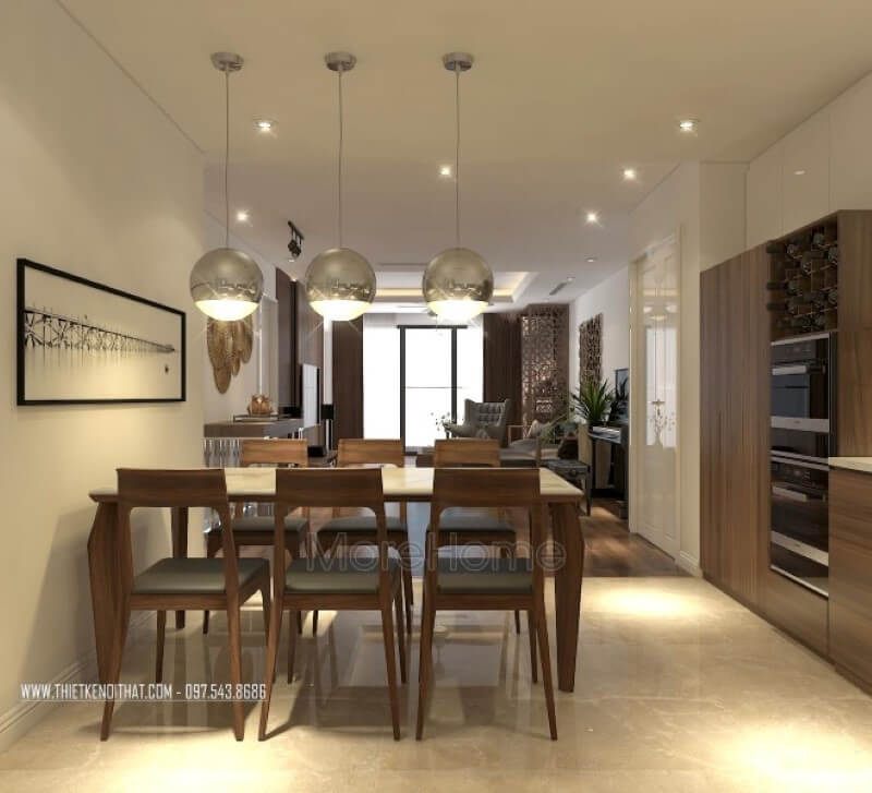 Mẫu bàn ghế ăn gỗ óc chó hiện đại tại chung cư Imperia Garden