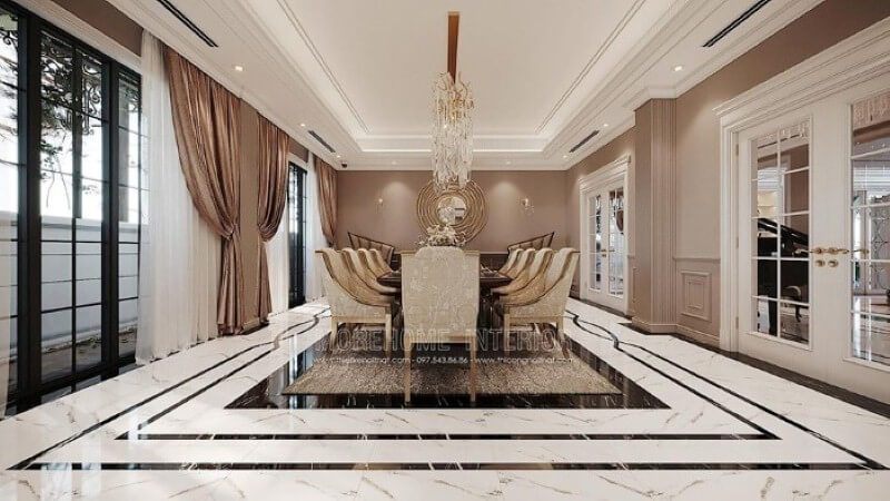 Trang trí nội thất phòng ăn đương đại ấn tượng với không gian mở thông thoáng.