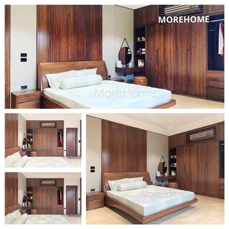 Sản phẩm giường ngủ chung cư bằng gỗ óc chó đẹp cao cấp