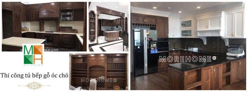 Thi công lắp đặt tủ bếp gỗ óc chó cao cấp mang lại vẻ đẹp sang trọng, sản phẩm là một sự bổ sung hoàn hảo cho không gian sống.