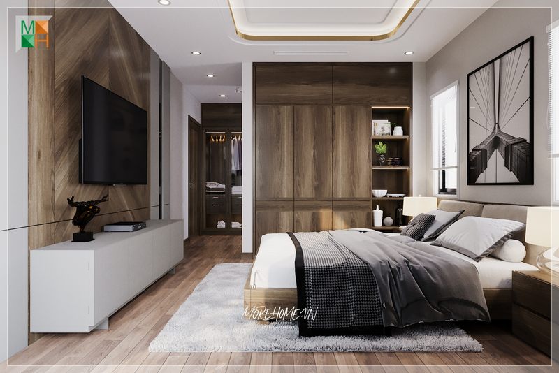 Gợi ý thiết kế phòng ngủ đơn giản với nội thất cơ bản bằng gỗ công nghiệp phong cách hiện đại