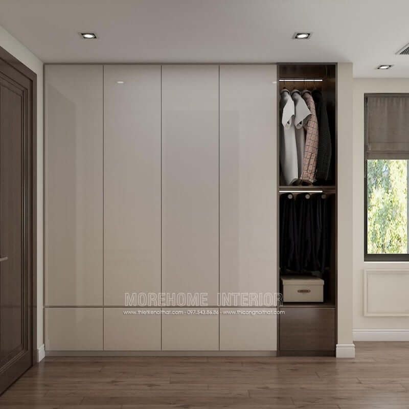 Tủ quần áo cao cấp của An Cường được làm từ chất liệu gỗ công nghiệp acrylic bóng gương và màu trắng tinh tế, tạo nên không gian hiện đại và cực kì hấp dẫn.